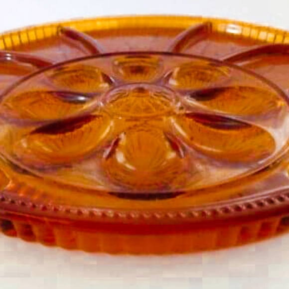 Indiana Glass Amber Depression Glass Egg & Relish Tray 13" - Picture 4 of 6
